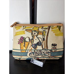 Brighton California Dreaming Canvas Leather Pouch Clutch Bag Vintage